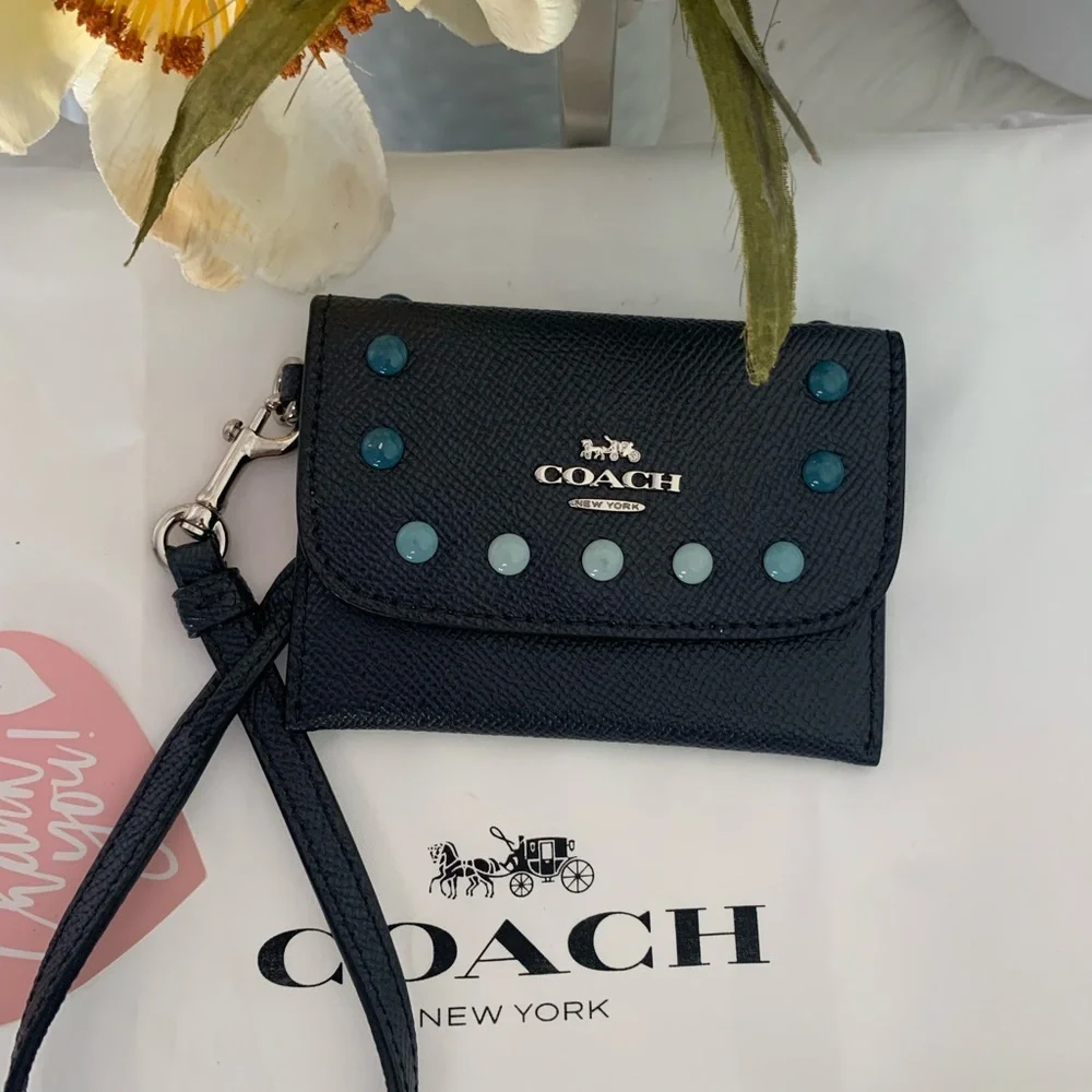 NWOT COACH Rainbow Rivets Card Holder Pouch